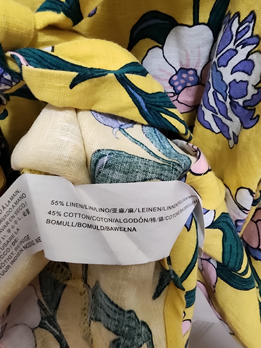 Moon River Yellow Floral Linen Blend Tie-Waist Dress Size Small - Picture 3 of 4